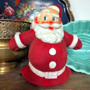 Vintage Santa Glo Flocked Lighted Tree Top & Wall Plaque Christmas Decoration